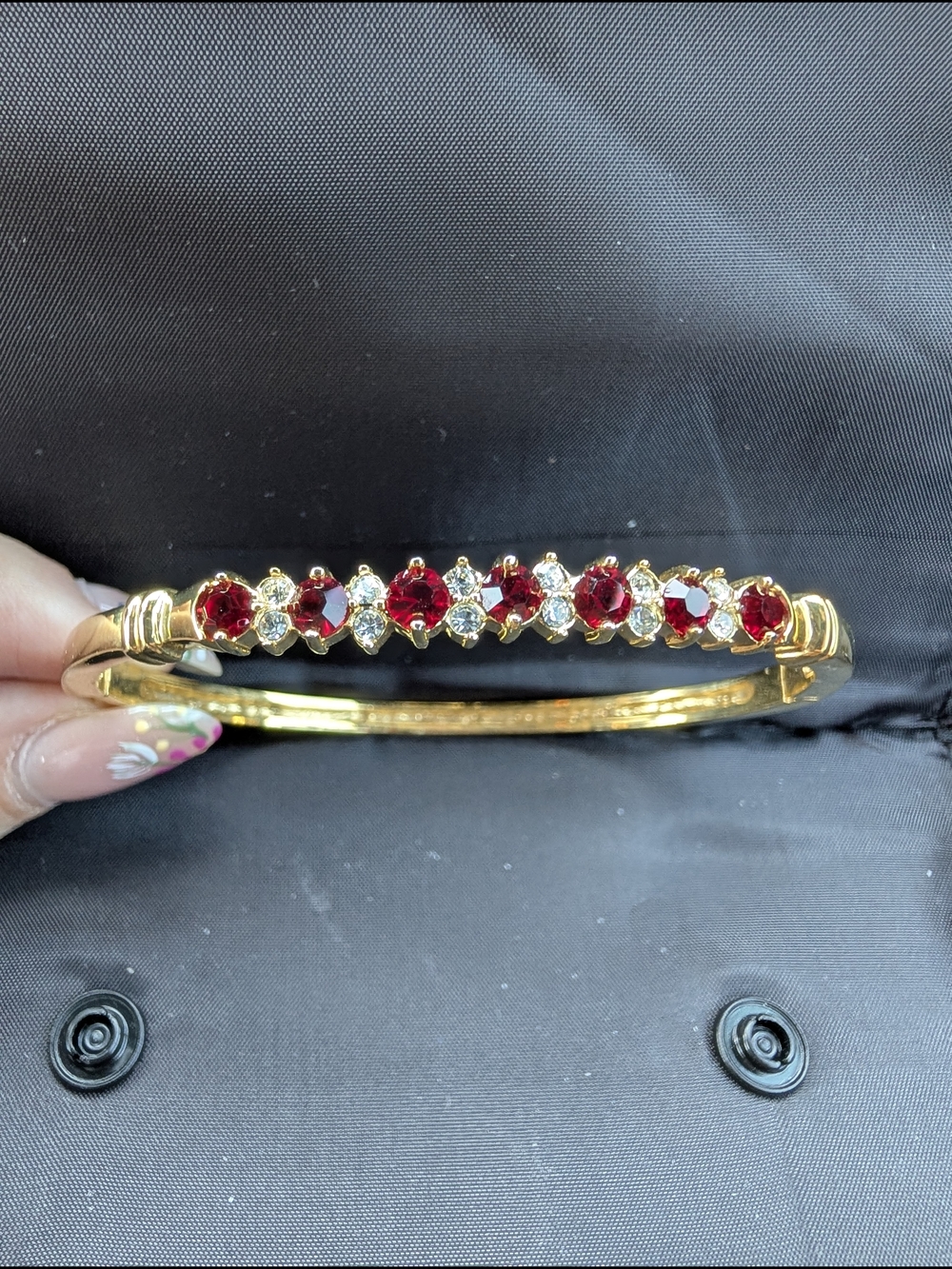 Gold-Tone Faux Ruby & Crystal Hinged Bangle Bracelet
